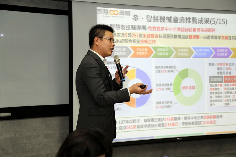 智慧機械推動辦公室林嵩荃副主任分享台灣智慧機械推動進度及成果。